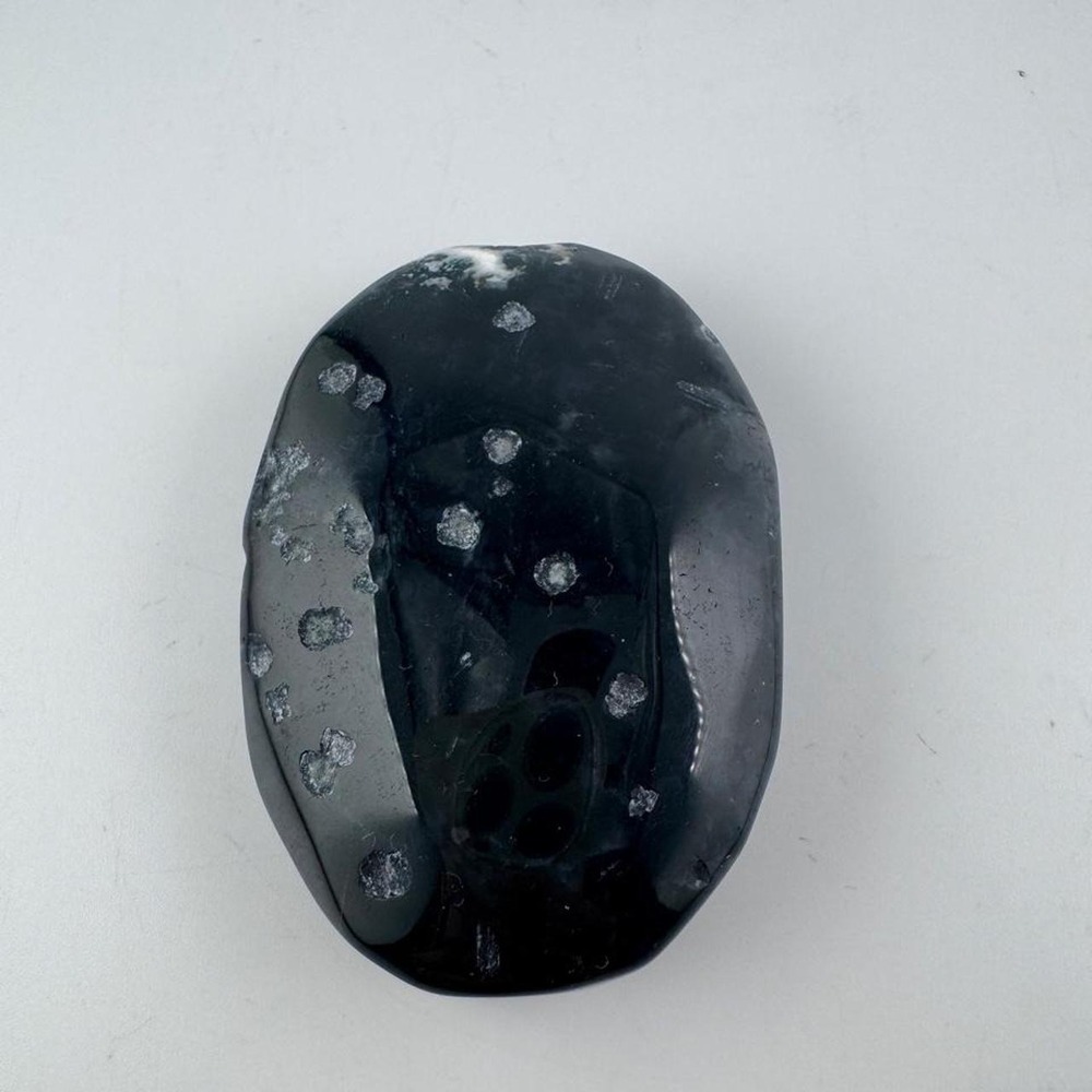 Moss Agate palm stone with druzies